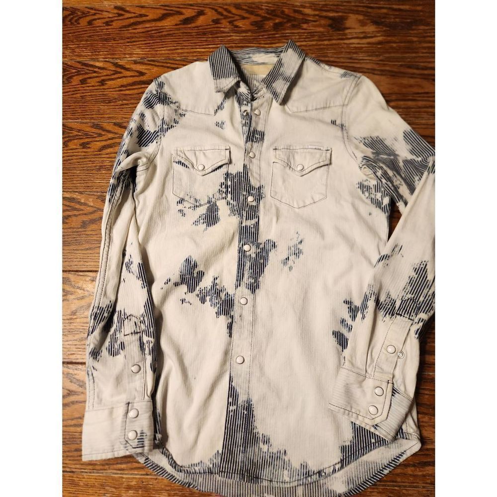 Mother denim bleached denim striped shirt sz Small